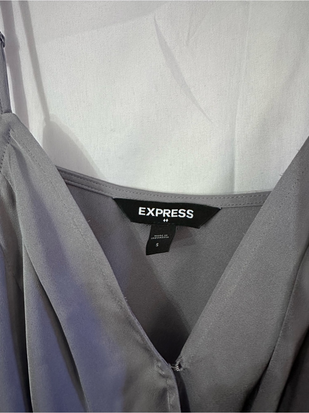 Express Grey Satin Surplice Bodysuit - Picture 3 of 5